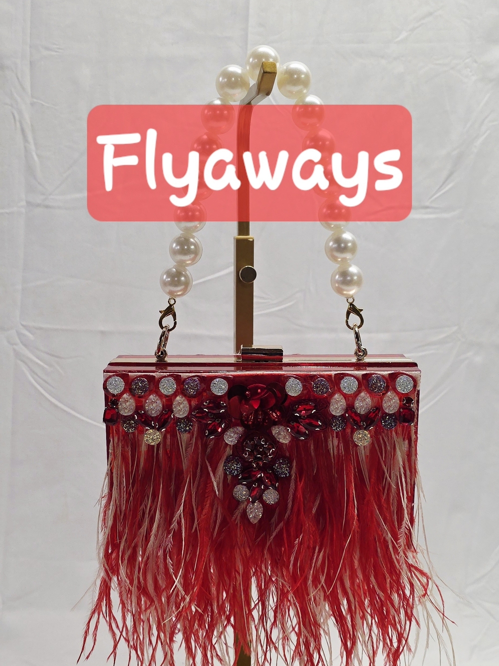 Handmade Pearl Chaos Red Transparent Acrylic Clutch w Fringe- Flyaways